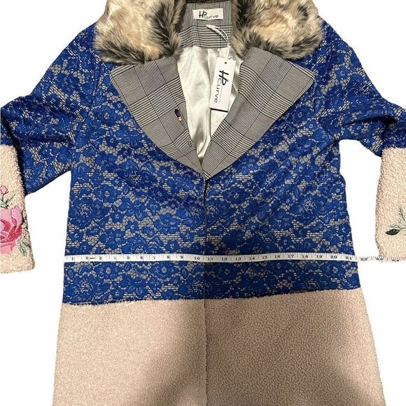 Hip Curve Embroidered Trench Coat With Lace & Sherpa Accents NWT - Picture 15 of 17